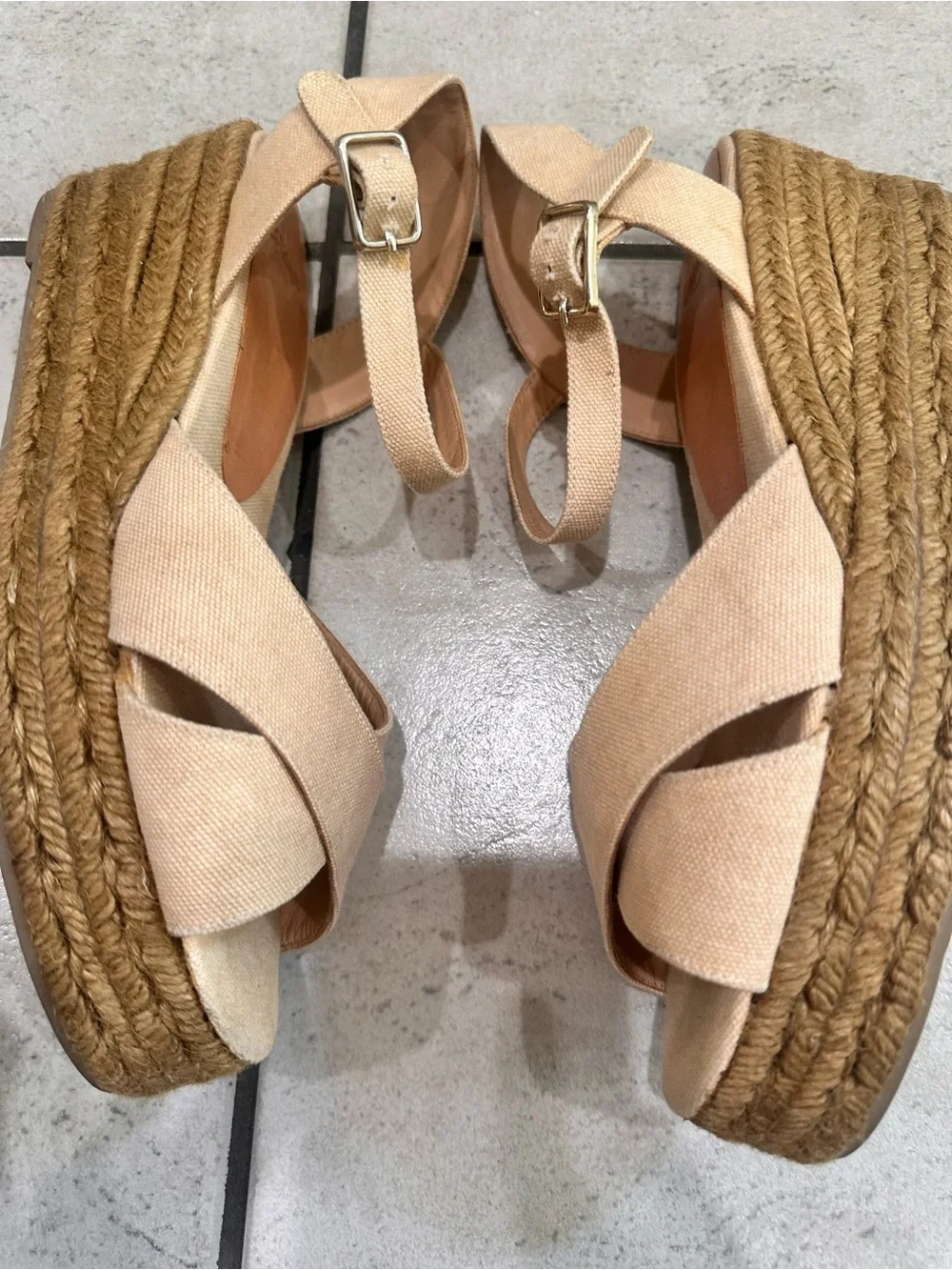 Castaner Natural Linen Crisscross Espadrille Wedges euro 39 platforms